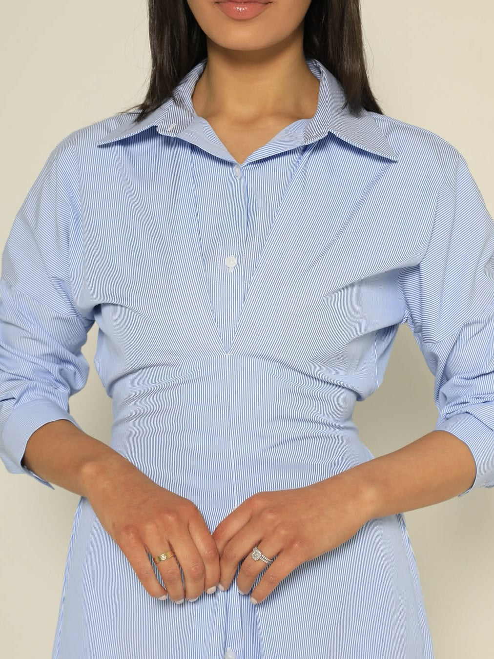 Blue Striped Single-breasted Shirt Dress