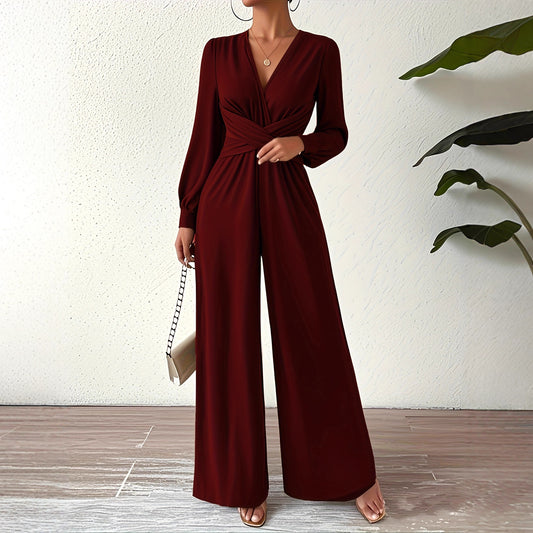 Women's Elegant V Neck Cross Tie Waist Jumpsuit