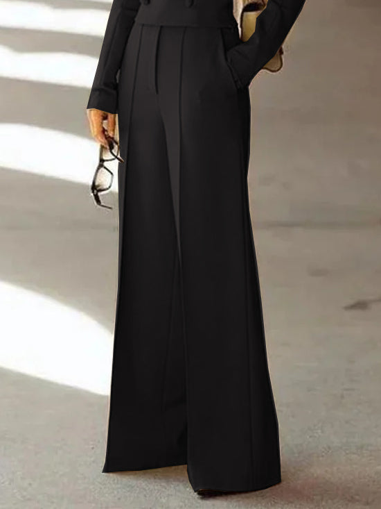 Solid Color Off-shoulder Crop Top & High-waisted Pants Set