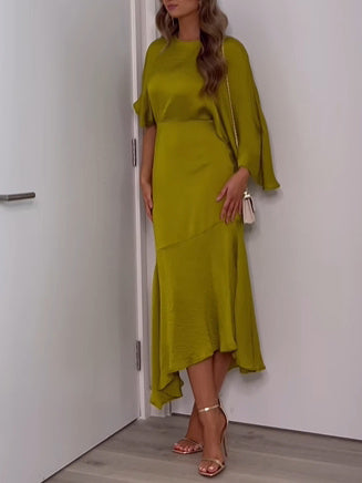 Elegant Bat Sleeve Solid Color Dress