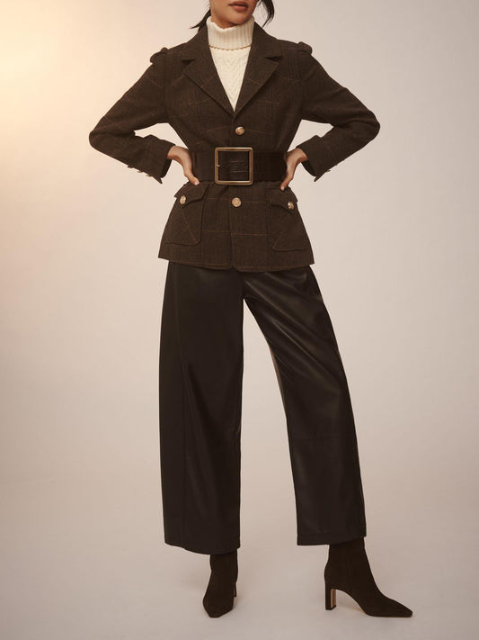 Elastic Waist Wide Leg Leather Pants