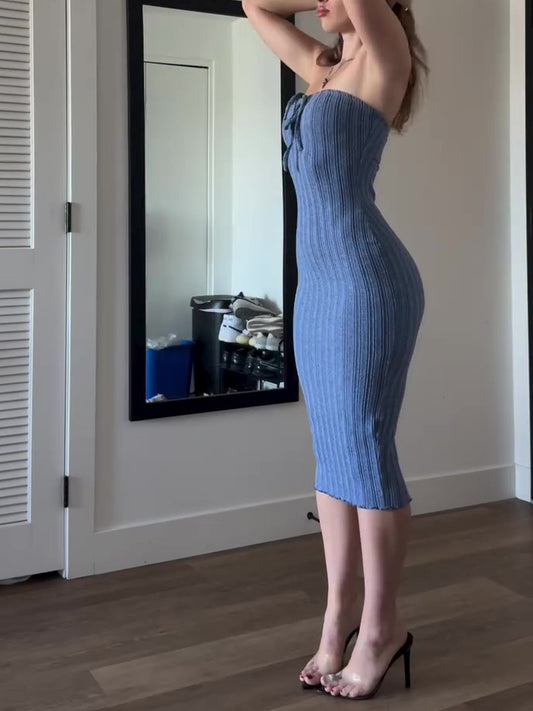 Haze Blue Tube Top Knitted Bodycon Dress
