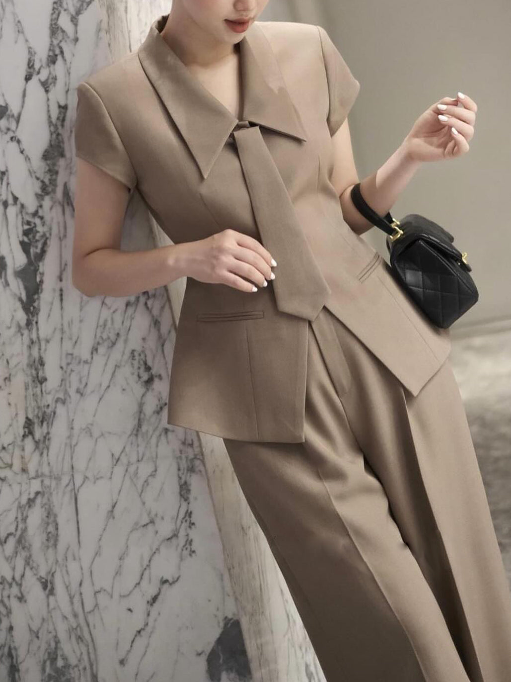 Elegant Commuting Short-sleeved Shirt & Wide-leg Pants Suit