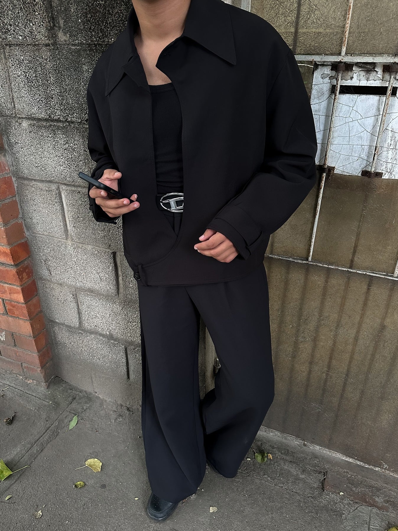 Black Collared Button-up Jacket