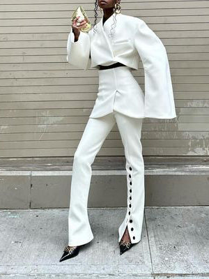 Long Sleeve Short Jacket & Button Pants Set