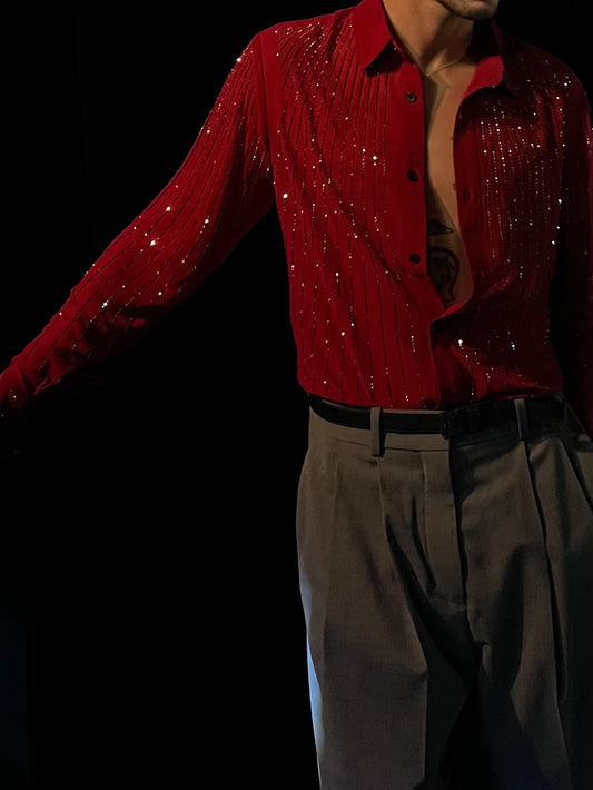 Red Sequin Stripe Long Sleeve Shirt