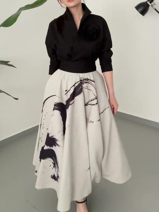 Black Floral Long Sleeve Tie Shirt