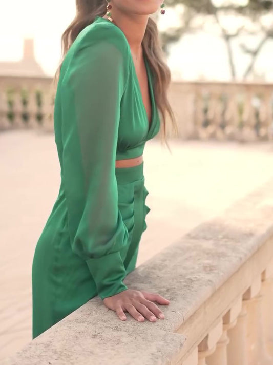 Long Sleeve Hollow Green Dress