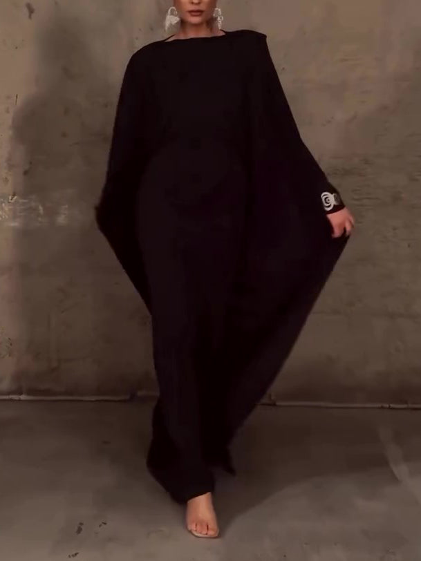 Solid Color Shawl Long Sleeve Maxi Dress