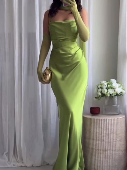 Elegant Pleated Suspender Maxi Dress