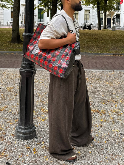 Brown Elastic Waist Drawstring Casual Pants