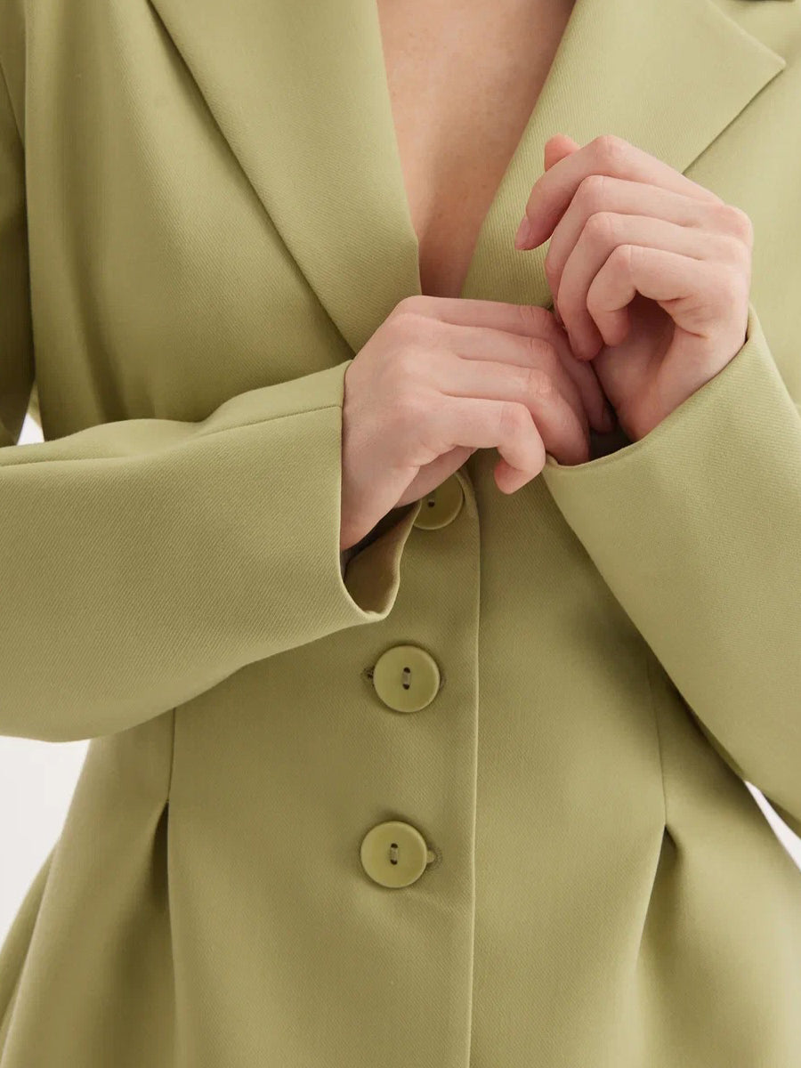 Fruit Green Waisted Suit Jacket & High Waisted Pants Set