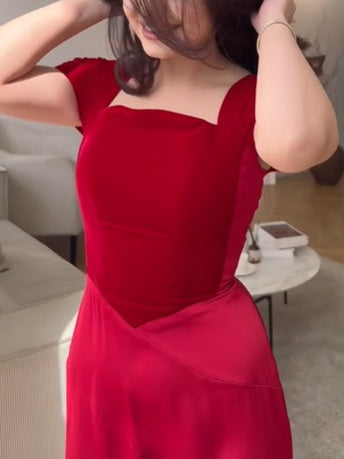 Elegant Square Neck Short Sleeve Maxi Dress