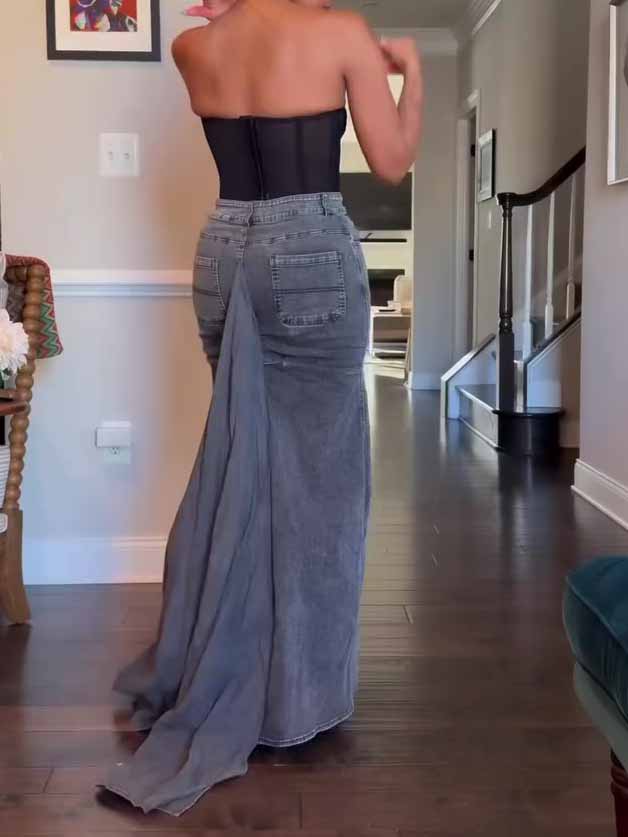 Denim Bodycon Maxi Skirt