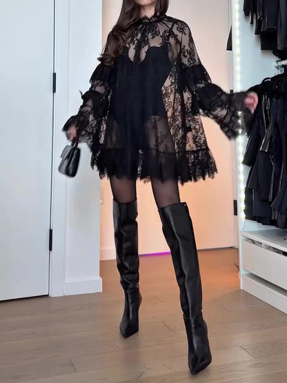 Sheer Lace Long Sleeve Dress