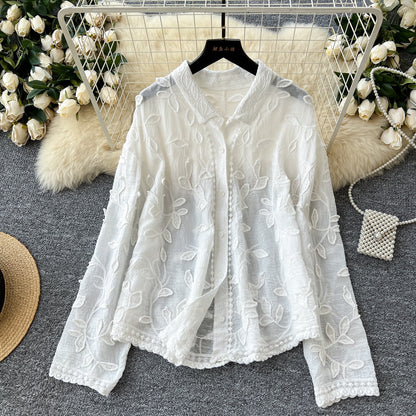 Heavy Industry Leaf Embroidery Cardigan Long Sleeve Top