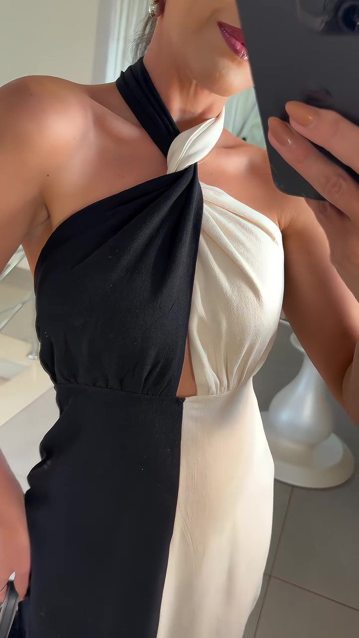 Halter Neck Strap Contrast Dress