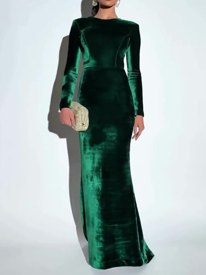 Velvet Backless Long-sleeve Maxi Dress