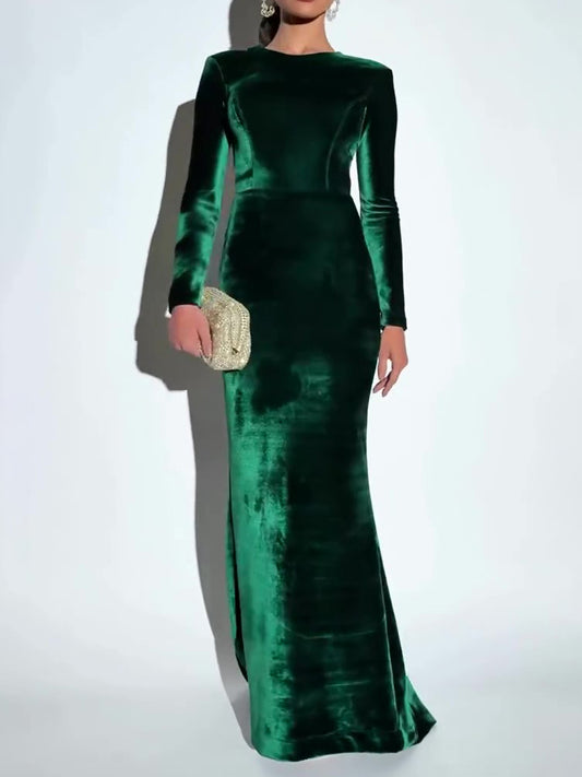 Velvet Backless Long-sleeve Maxi Dress