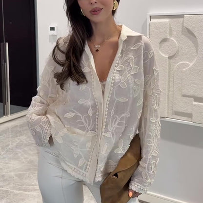 Heavy Industry Leaf Embroidery Cardigan Long Sleeve Top