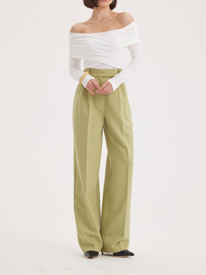 Fruit Green Waisted Suit Jacket & High Waisted Pants Set