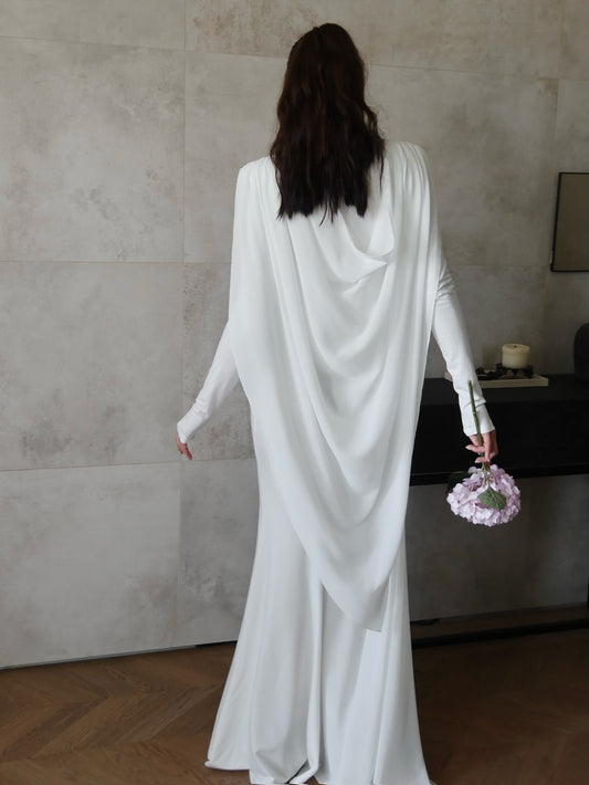 White Draped Knot-back Maxi Dress