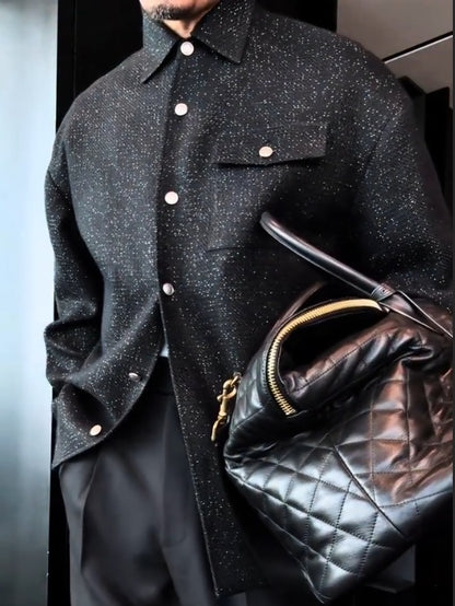 Black Sequin Button Pocket Jacket