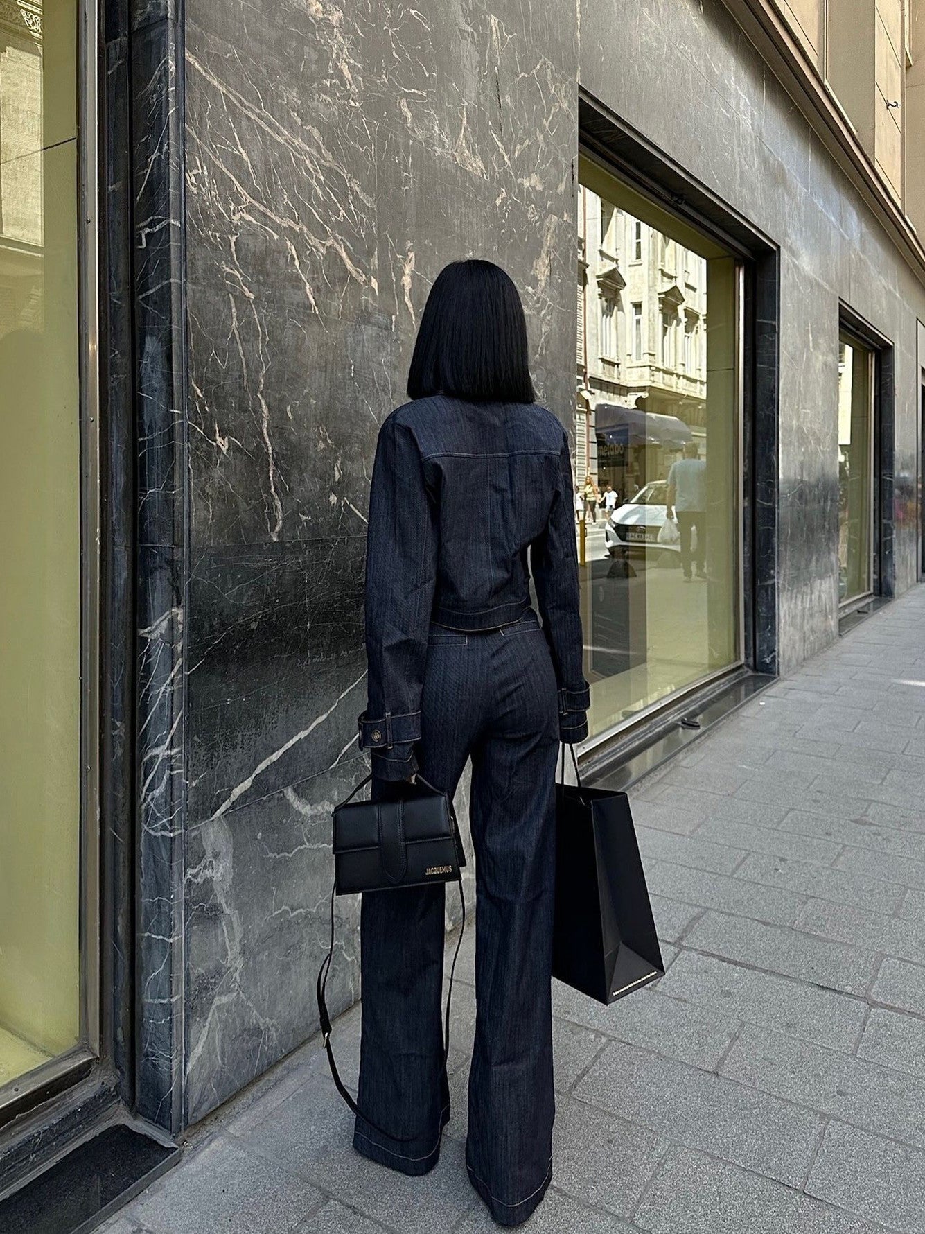 Short Denim Jacket & High-waisted  Pants Suit