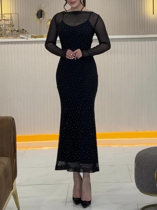 Sexy Mesh Glitter Dress Two-piece Set