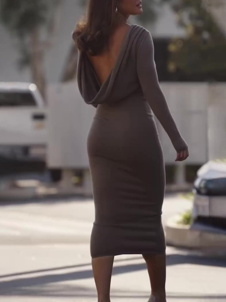 Backless Long-sleeved Bodycon Dress