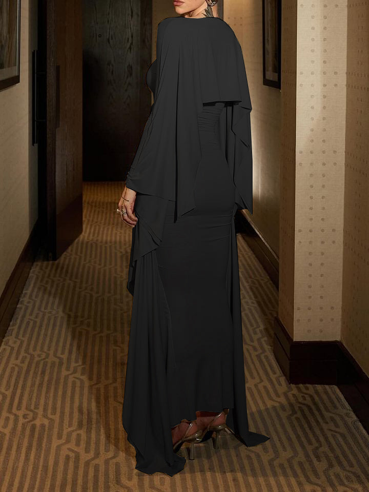 Ruched Dramatic Flutter Sleeves Maxi Dress