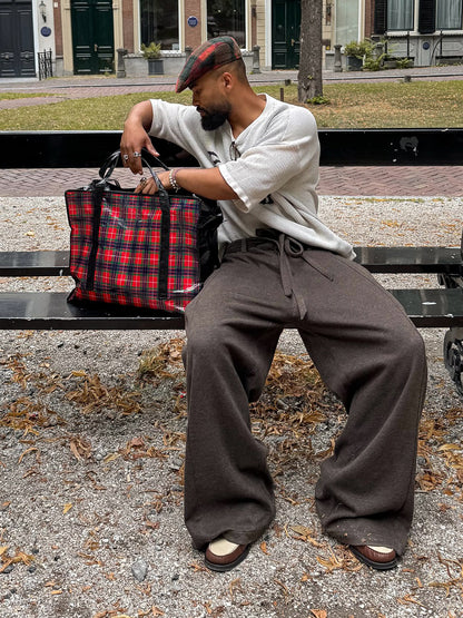 Brown Elastic Waist Drawstring Casual Pants