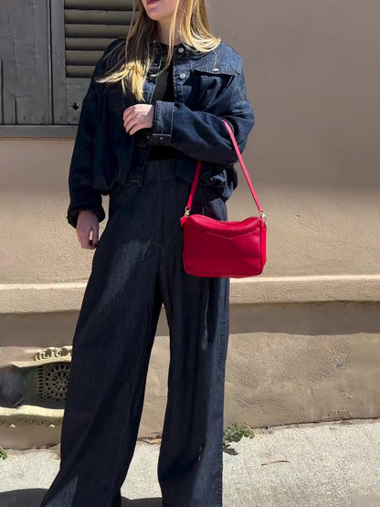 Dark Denim Oversized Jacket And Wide-Leg Pant Set