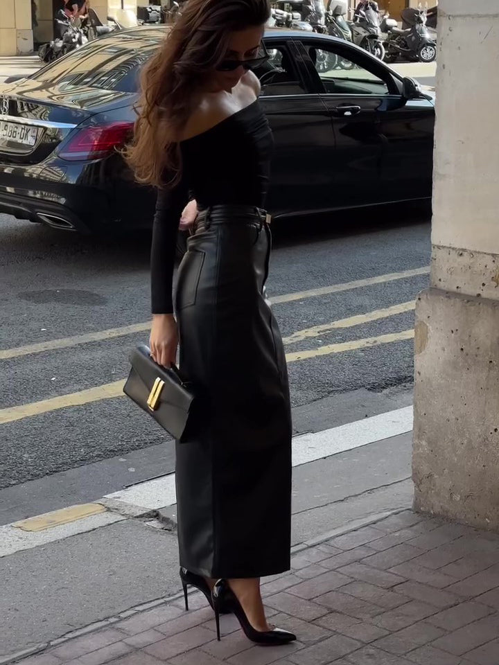 Classic High Waist Leather Skirt