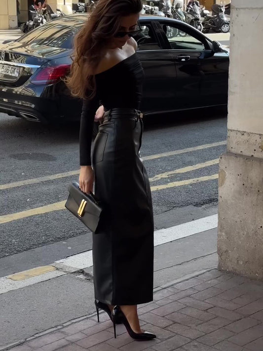 Classic High Waist Leather Skirt