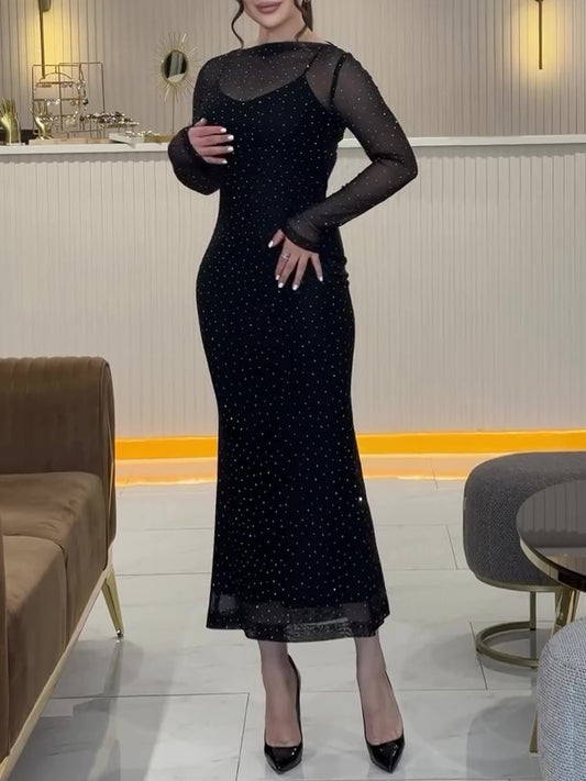 Sexy Mesh Glitter Dress Two-piece Set