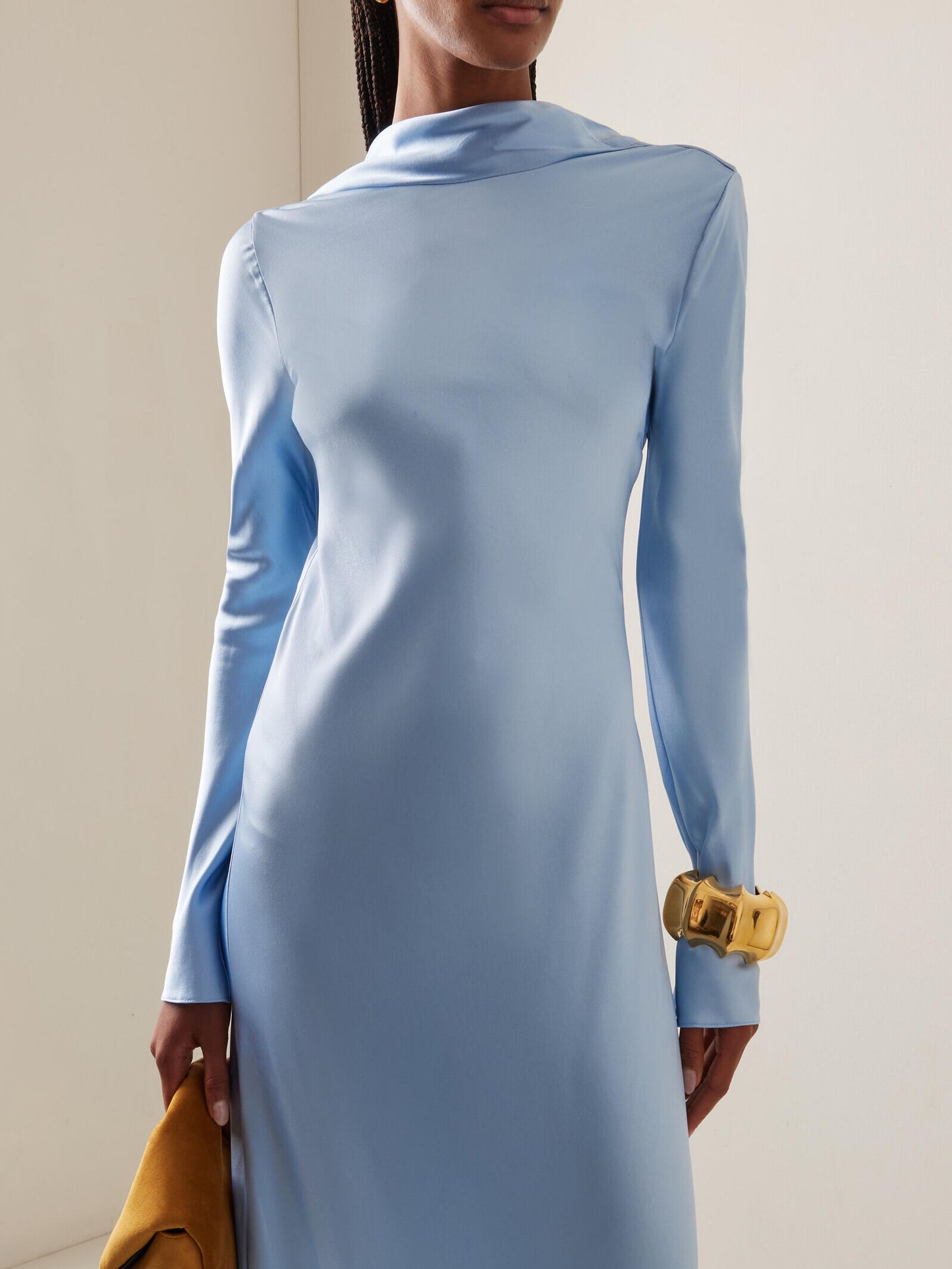 Satin Open-back Long-sleeved Maxi Dress