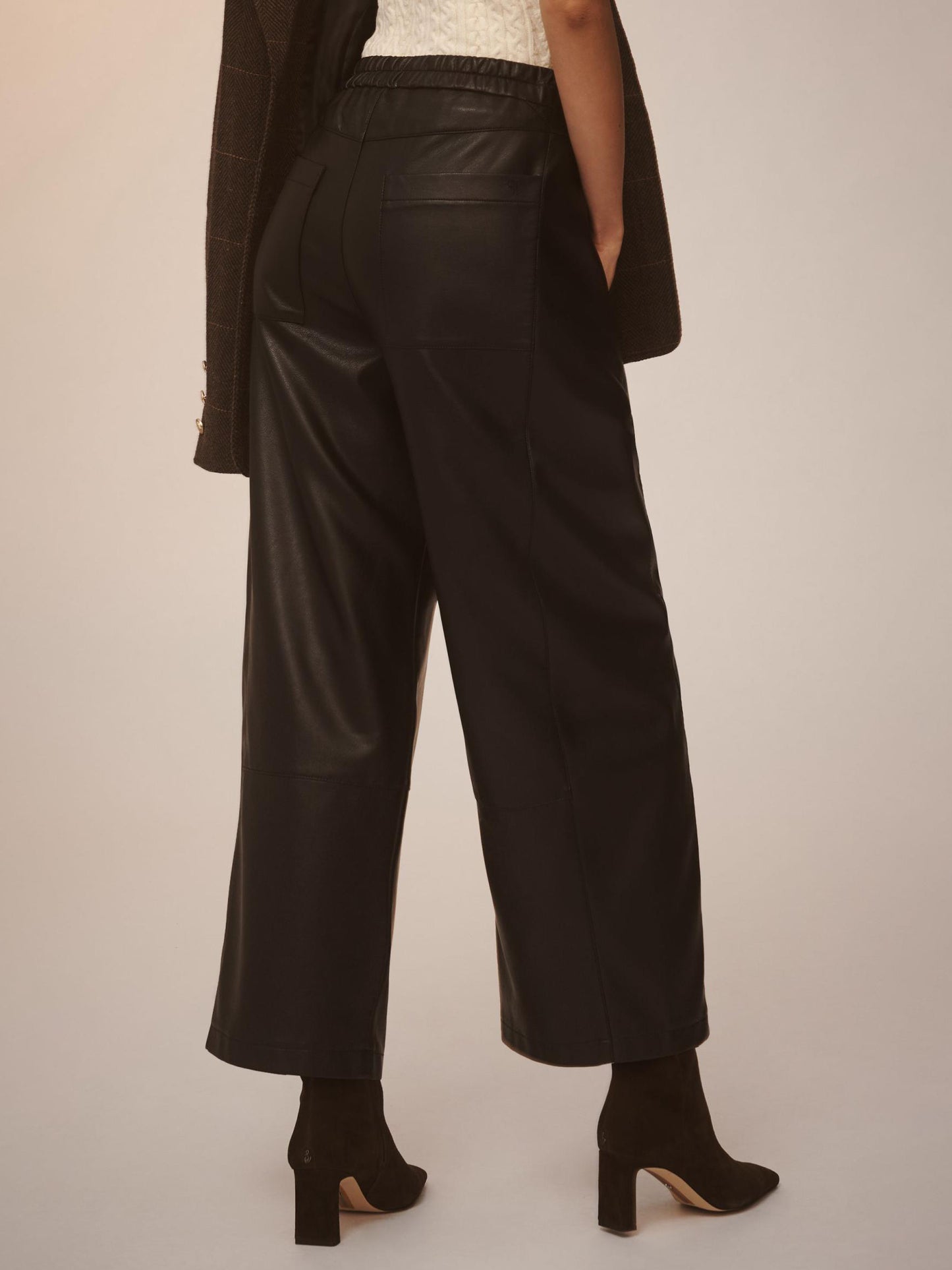 Elastic Waist Wide Leg Leather Pants