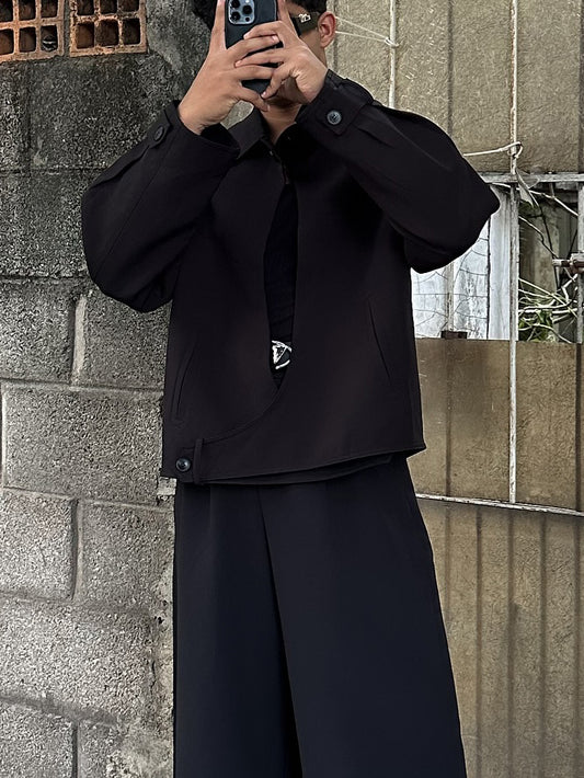 Black Collared Button-up Jacket