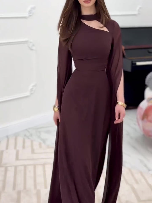 Brown Long Sleeve Hollow Dress