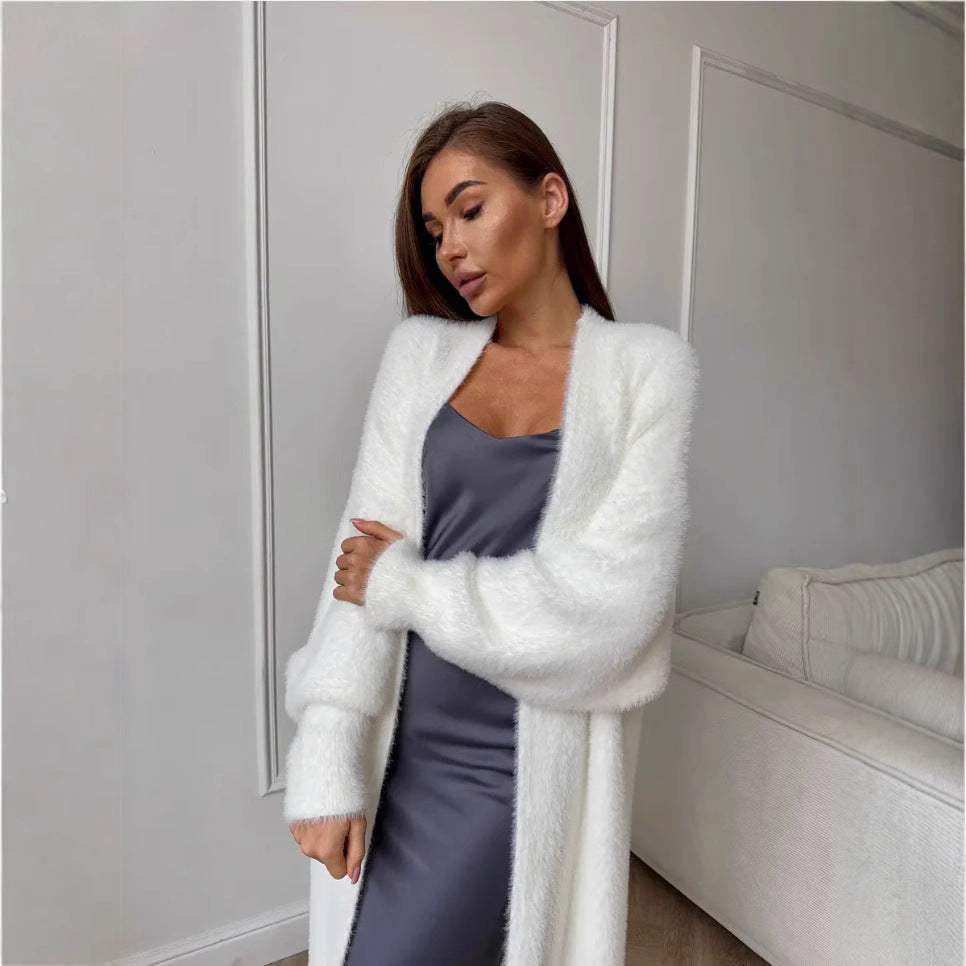 Imitation Mink White Sweater Cardigan Coat Women's Loose