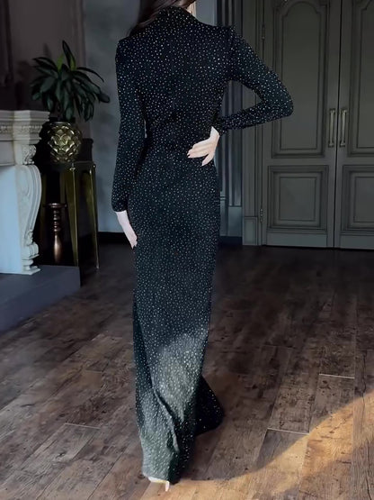 Black Diamond Long Sleeve Maxi Dress