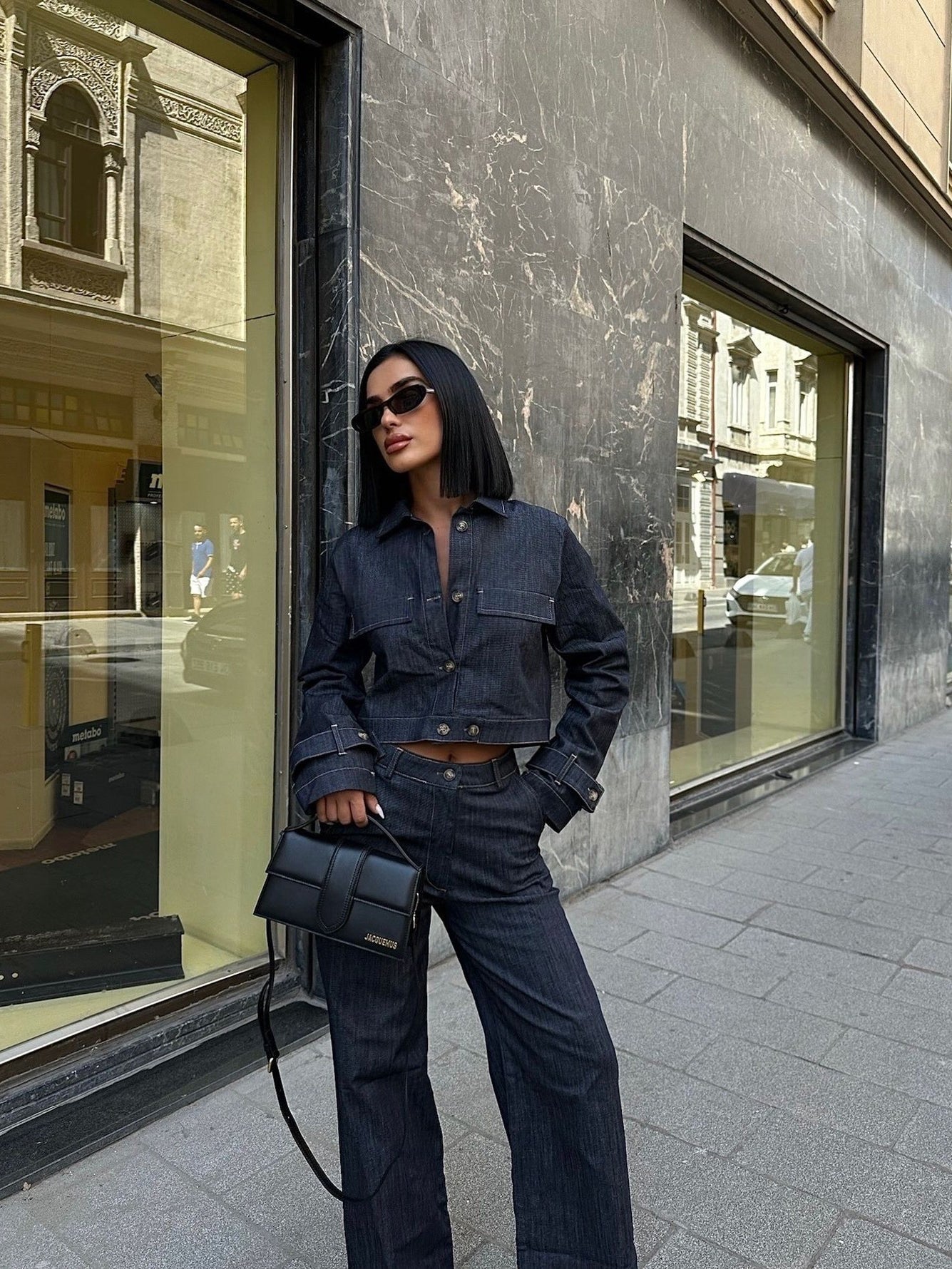 Short Denim Jacket & High-waisted  Pants Suit