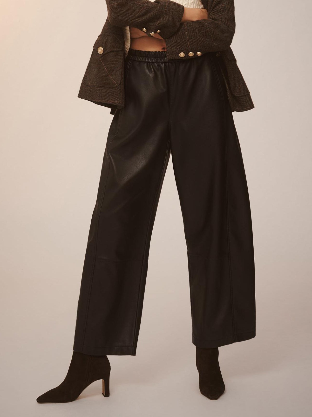 Elastic Waist Wide Leg Leather Pants
