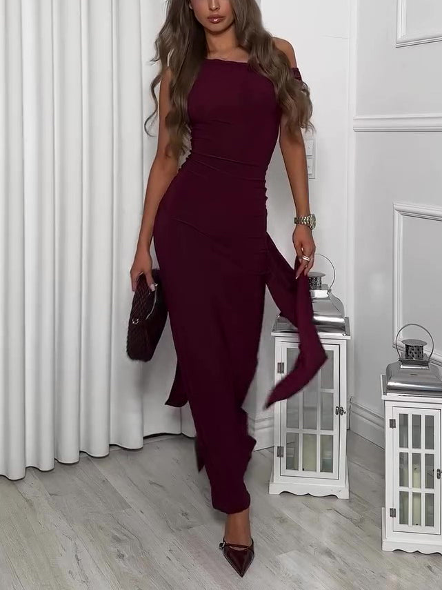 Burgundy Backless Strappy Maxi Dress