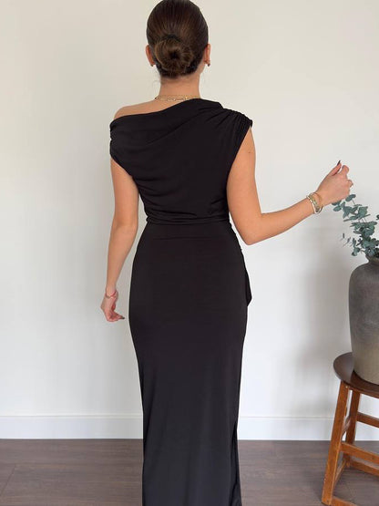 Black Off-shoulder Twist Dress
