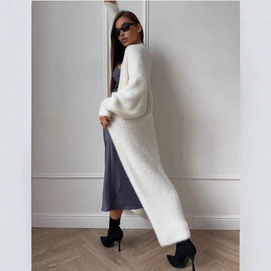 Imitation Mink White Sweater Cardigan Coat Women's Loose