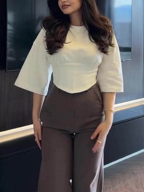 Solid Color Short Sleeve Cropped Top