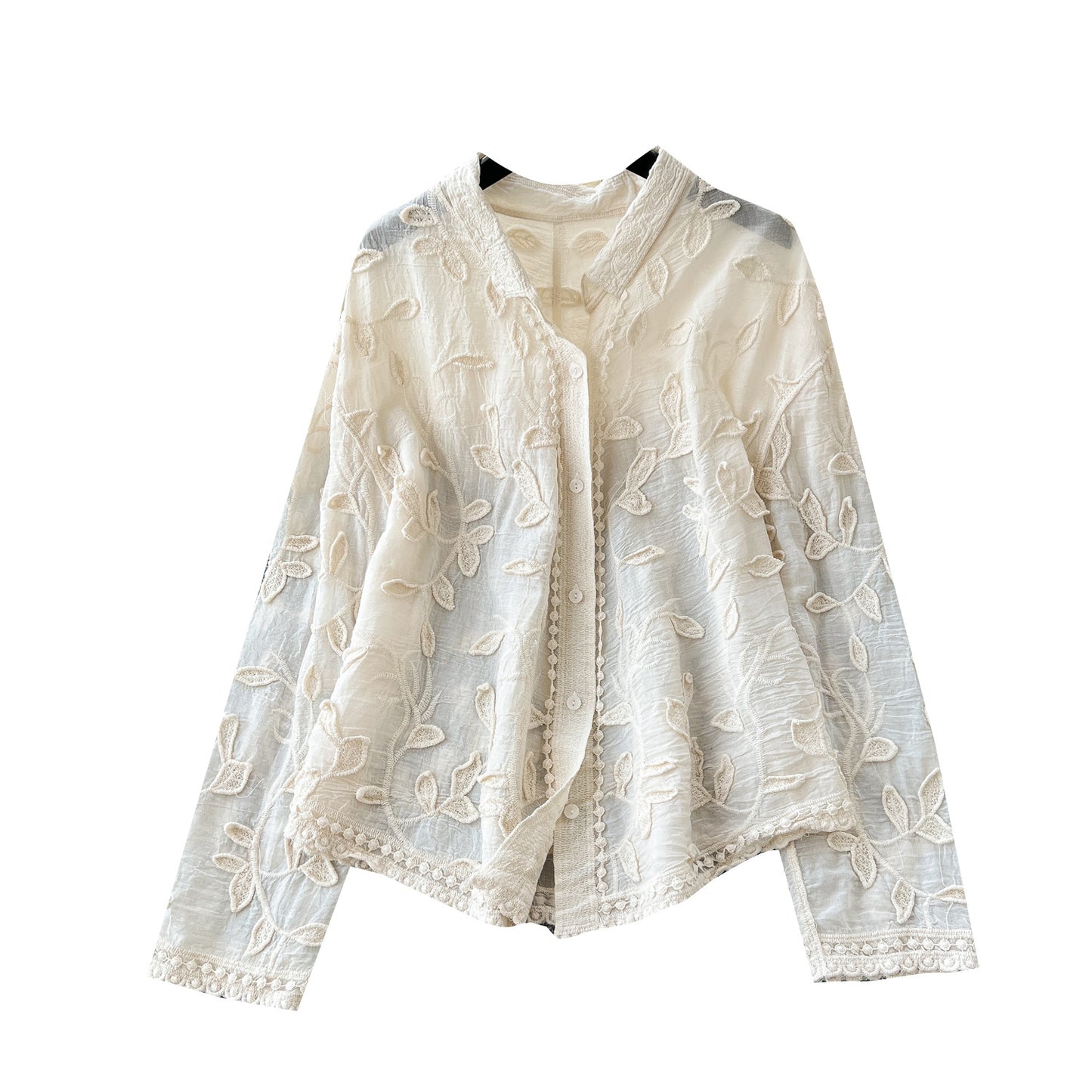 Heavy Industry Leaf Embroidery Cardigan Long Sleeve Top