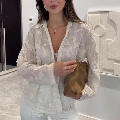 Heavy Industry Leaf Embroidery Cardigan Long Sleeve Top